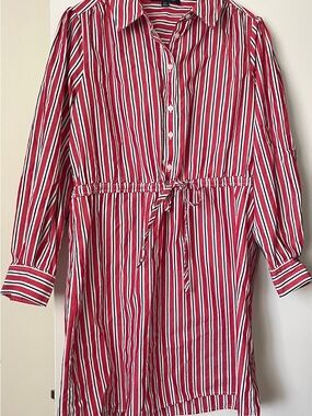 Tommy Hilfiger Red & White Striped Button-Up Shirt Dress